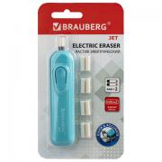 Ластик электрический BRAUBERG "JET", питание от 2 батареек ААА, 8 сменных ластиков, голубой, 229612 - Премиум Сервис