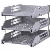 Лотки горизонтальные для бумаг, КОМПЛЕКТ 3 шт., 334х255х271 мм, серый, BRAUBERG GRAND OFFICE, 238110, ЛТ111 - Премиум Сервис