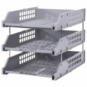 Лотки горизонтальные для бумаг, КОМПЛЕКТ 3 шт., 334х255х271 мм, серый, BRAUBERG GRAND OFFICE, 238110, ЛТ111 - Премиум Сервис