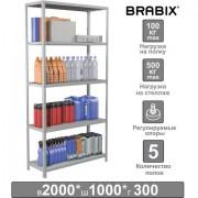 Стеллаж металлический BRABIX "MS Plus-200/30-5", 2000х1000х300 мм, 5 полок, регулируемые опоры, 291108, S241BR163502 - Премиум Сервис
