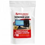 Салфетки для экранов всех типов и пластика (запасной блок) BRAUBERG, пакет 100 шт., влажные, 511685 - Премиум Сервис
