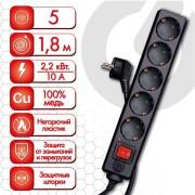 Сетевой фильтр SONNEN U-3518, 5 розеток, с заземлением, выключатель, 10 А, 1,8 м, черный, 513488 - Премиум Сервис