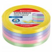 Лента атласная ширина 6 мм, ПАСТЕЛЬ набор 5 цветов по 23 м, BRAUBERG, 591490 - Премиум Сервис