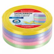 Лента атласная ширина 6 мм, ПАСТЕЛЬ набор 5 цветов по 23 м, BRAUBERG, 591490 - Премиум Сервис