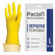 Перчатки хозяйственные латексные, х/б напыление, размер L (большой), желтые, PACLAN Professional - Премиум Сервис