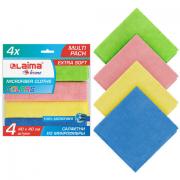 Салфетка из плотной микрофибры 40х40 см "MULTI PACK PRO COLOUR 40", КОМПЛЕКТ 4 шт., LAIMA, 607793 - Премиум Сервис