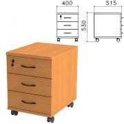 Тумба подкатная "Фея", 400х515х530 мм, 3 ящика, замок, цвет орех милан, ТФ07.5 - Премиум Сервис