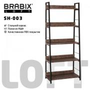 Стеллаж на металлокаркасе BRABIX "LOFT SH-003", 600х350х1500 мм, 5 полок, цвет морёный дуб, 641234 - Премиум Сервис