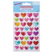 Наклейки гелевые "Сердца", многоразовые, с блестками, 10х15 см, ЮНЛАНДИЯ, 661830 - Премиум Сервис