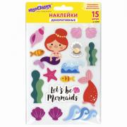 Наклейки из EVA "Русалки", 15 штук, ассорти, 13х21 см, ЮНЛАНДИЯ, 662681 - Премиум Сервис