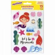 Наклейки из EVA "Русалки", 15 штук, ассорти, 13х21 см, ЮНЛАНДИЯ, 662681 - Премиум Сервис