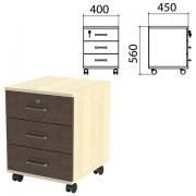 Тумба подкатная "Канц", 400х450х560 мм, 3 ящика, замок, цвет дуб молочный/венге (КОМПЛЕКТ) - Премиум Сервис