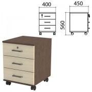 Тумба подкатная "Канц", 400х450х560 мм, 3 ящика, замок, цвет венге/дуб молочный (КОМПЛЕКТ) - Премиум Сервис