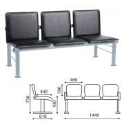 Кресло для посетителей трехсекционное "Терра", серебристый каркас, кожзам черный - Премиум Сервис