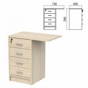 Тумба приставная "Арго", 730х450х760 мм, 4 ящика, замок, ясень шимо (КОМПЛЕКТ) - Премиум Сервис