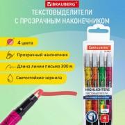 Набор текстовыделителей с прозрачным наконечником 4 ЦВЕТА, BRAUBERG "Clear", линия 1-5 мм, 152426 - Премиум Сервис