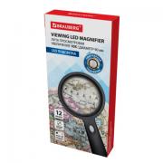 Лупа просмотровая с LED ПОДСВЕТКОЙ, диаметр 90 мм, увеличение 10, корпус черный, BRAU, 455928 - Премиум Сервис
