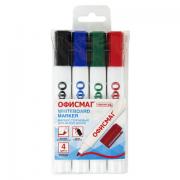 Маркеры стираемые для белой доски НАБОР 4 ЦВЕТА, ОФИСМАГ, круглый наконечник, 3 мм, 152222 - Премиум Сервис