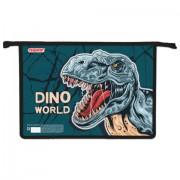Папка для тетрадей ПИФАГОР А4, 1 отделение, картон/пластик, на молнии, Dino world, 272131 - Премиум Сервис