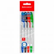 Ручки шариковые BRAUBERG "X-333", НАБОР 4 цвета, узел 0,7 мм, линия 0,35 мм, 144252 - Премиум Сервис