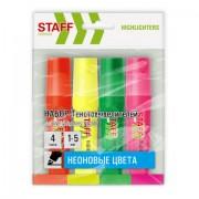 Набор текстовыделителей 4 НЕОНОВЫХ ЦВЕТА, STAFF "EVERYDAY HL-707", линия 1-5 мм, скошенный наконечник, 152548 - Премиум Сервис