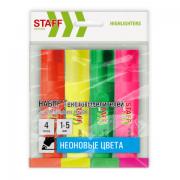 Набор текстовыделителей 4 НЕОНОВЫХ ЦВЕТА, STAFF "EVERYDAY HL-720", линия 1-5 мм, скошенный наконечник, 152555 - Премиум Сервис