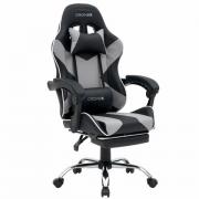 Кресло компьютерное CROMEX "Wave GM-145", вибромассаж, подножка, подушки, экокожа, черное/серое, 532956 - Премиум Сервис