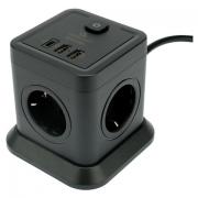 Сетевой фильтр CABLEXPERT Tower, 4 розетки, 10А, 1xType-C PD, 20Вт, 2хUSB, 2м, черный, TWR-4-CU2-B-2 - Премиум Сервис