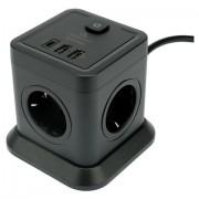 Сетевой фильтр CABLEXPERT Tower, 4 розетки, 10А, 1xType-C PD, 20Вт, 2хUSB, 2м, черный, TWR-4-CU2-B-2 - Премиум Сервис