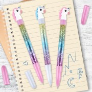 Ручка с топпером и блестками шариковая ЮНЛАНДИЯ "Единорог", детали ассорти, СИНЯЯ, пишущий узел 0,7 мм, 143791 - Премиум Сервис