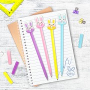 Ручка с топпером шариковая ЮНЛАНДИЯ "Зайка-пончик", корпус ассорти, СИНЯЯ, пишущий узел 0,7 мм, 143802 - Премиум Сервис