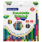 Карандаши цветные мягкие двусторонние BRAUBERG PREMIUM TWIN COLOUR, 24 штуки, 48 цветов, 181875 - Премиум Сервис