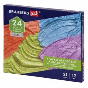 Краски акриловые художественные металлик BRAUBERG ART CLASSIC, НАБОР 24 шт, в тубах 12 мл, 191720 - Премиум Сервис