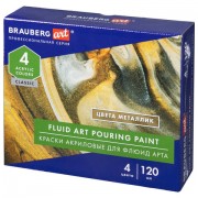 Краски акриловые для техники "Флюид Арт" (POURING PAINT), 4 цвета по 120 мл, Цвета металлик, BRAUBERG ART, 192239 - Премиум Сервис