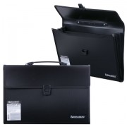 Папка-портфель пластиковая BRAUBERG А4+ (390х260х40 мм), 3 отделения, фактура линейная, черная, 221389 - Премиум Сервис