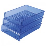 Лотки горизонтальные для бумаг, КОМПЛЕКТ 3 шт., 340х270х70 мм, тонированный синий, BRAUBERG "Office", 237259 - Премиум Сервис