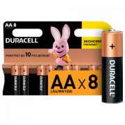 Батарейки КОМПЛЕКТ 8 шт., DURACELL Basic, AA (LR06, 15А), алкалиновые, пальчиковые, блистер - Премиум Сервис