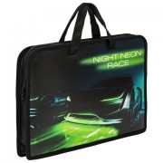 Папка на молнии с ручками ЮНЛАНДИЯ А4, 1 отделение, пластик, ширина 40 мм, "Neon race", 270950 - Премиум Сервис