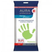 Салфетки влажные 20 шт, AURA антибактериальные, ш/к 21794, 10036 - Премиум Сервис