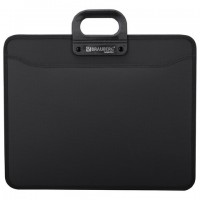 Папка-портфель пластиковая БОЛЬШОГО ФОРМАТА BRAUBERG "ПОРТФОЛИО" А3 (470х380х130 мм), 3 отделения, черная, 223081 - Премиум Сервис