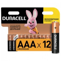 Батарейки КОМПЛЕКТ 12 шт, DURACELL Basic, AAA (LR03, 24А), алкалиновые, мизинчиковые, блистер - Премиум Сервис