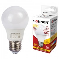 ����� ������������ SONNEN, 7 (60) ��, ������ E27, �����������, ������ ����� ����, 30000 �, LED A55-7W-2700-E27, 453693 - ������� ������