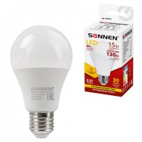 ����� ������������ SONNEN, 15 (130) ��, ������ �27, �����, ������ �����, 30000 �, LED A65-15W-2700-E27, 454919 - ������� ������