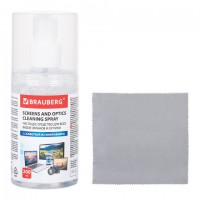 Чистящий набор для экранов всех типов и оптики BRAUBERG, комплект салфетка и спрей, 200 мл, 513560, наш - Премиум Сервис
