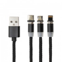 Кабель магнитный для зарядки 3 в 1 USB 2.0-Micro USB/Type-C/Ligtning, 1 м, SONNEN, черный, 513561 - Премиум Сервис