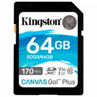   SDXC 64GB KINGSTON Canvas Go Plus, UHS-I U3, 170 / (class 10), SDG3/64GB -  