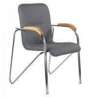 Кресло для приемных и переговорных BRABIX "Samba CF-103", хром, бук (D-1), к/з серый, собрано, 532758 - Премиум Сервис