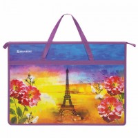 Папка для рисунков и чертежей с ручками BRAUBERG А3, пластик, молния сверху, "Paris", 270147 - Премиум Сервис