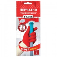 Перчатки хозяйственные латексные БИКОЛОР ПРОЧНЫЕ, бело-красные, размер L (большой) 72г, Komfi, ADM, 25814 - Премиум Сервис