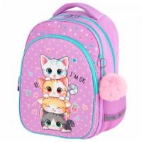 Рюкзак BRAUBERG OPTIMA, 2 отделения, с брелком, Funny kittens, 36х27х18 см, 273156 - Премиум Сервис